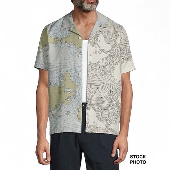 Ted Baker Graley Map Print Linen Shirt Sz 5 / US XL Casual Short Sleeve Vacation - Picture 1 of 11